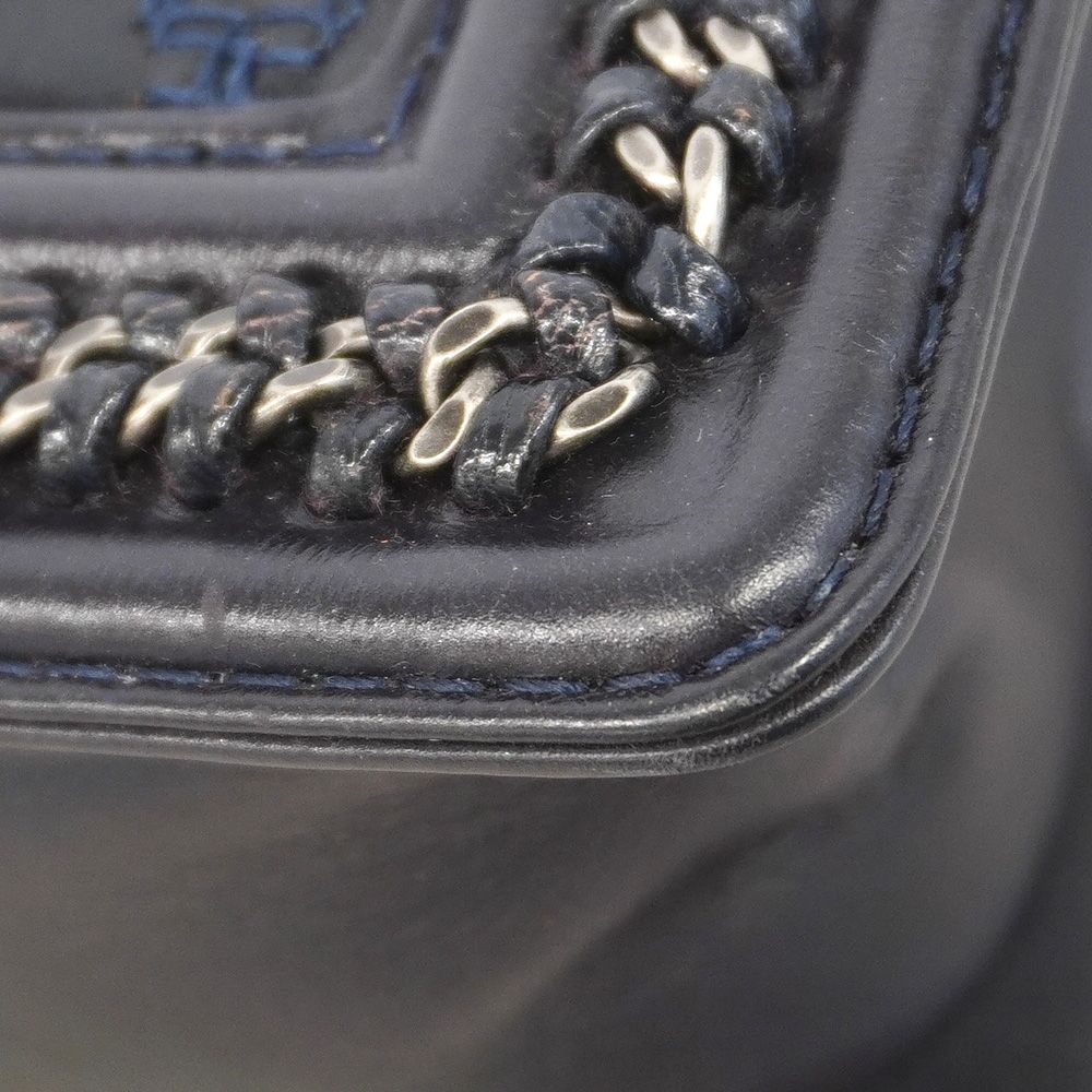 Chanel Handbag Boy Top Handle Lambskin Navy Silver 2-Way Bag — view 7