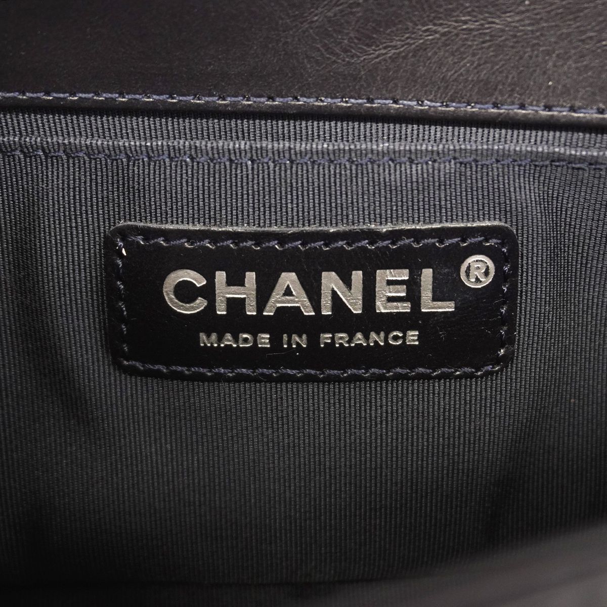 Chanel Handbag Boy Top Handle Lambskin Navy Silver 2-Way Bag — view 5
