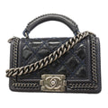Chanel Handbag Boy Top Handle Lambskin Navy Silver 2-Way Bag