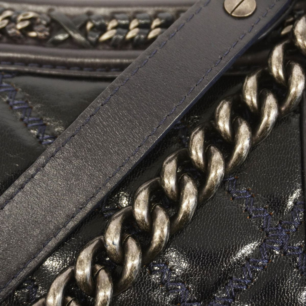 Chanel Handbag Boy Top Handle Lambskin Navy Silver 2-Way Bag — view 8