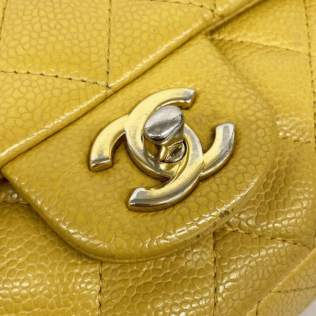 Chanel Shoulder Bag Mini Quilted Caviar Leather Yellow Gold — view 7