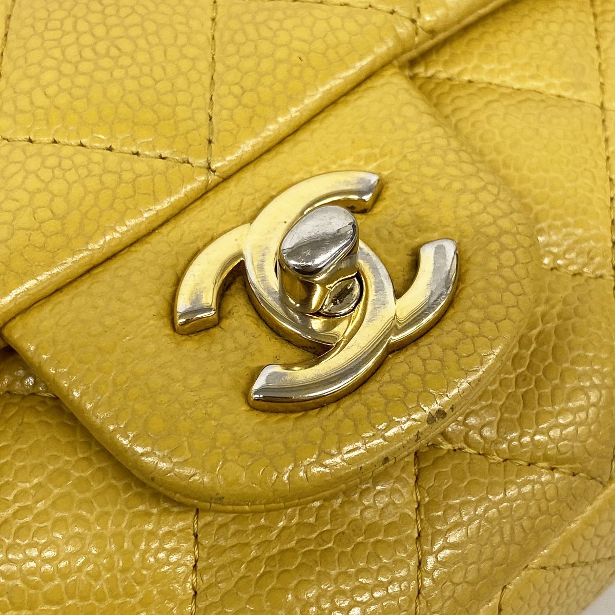 Chanel Shoulder Bag Mini Quilted Caviar Leather Yellow Gold — view 7