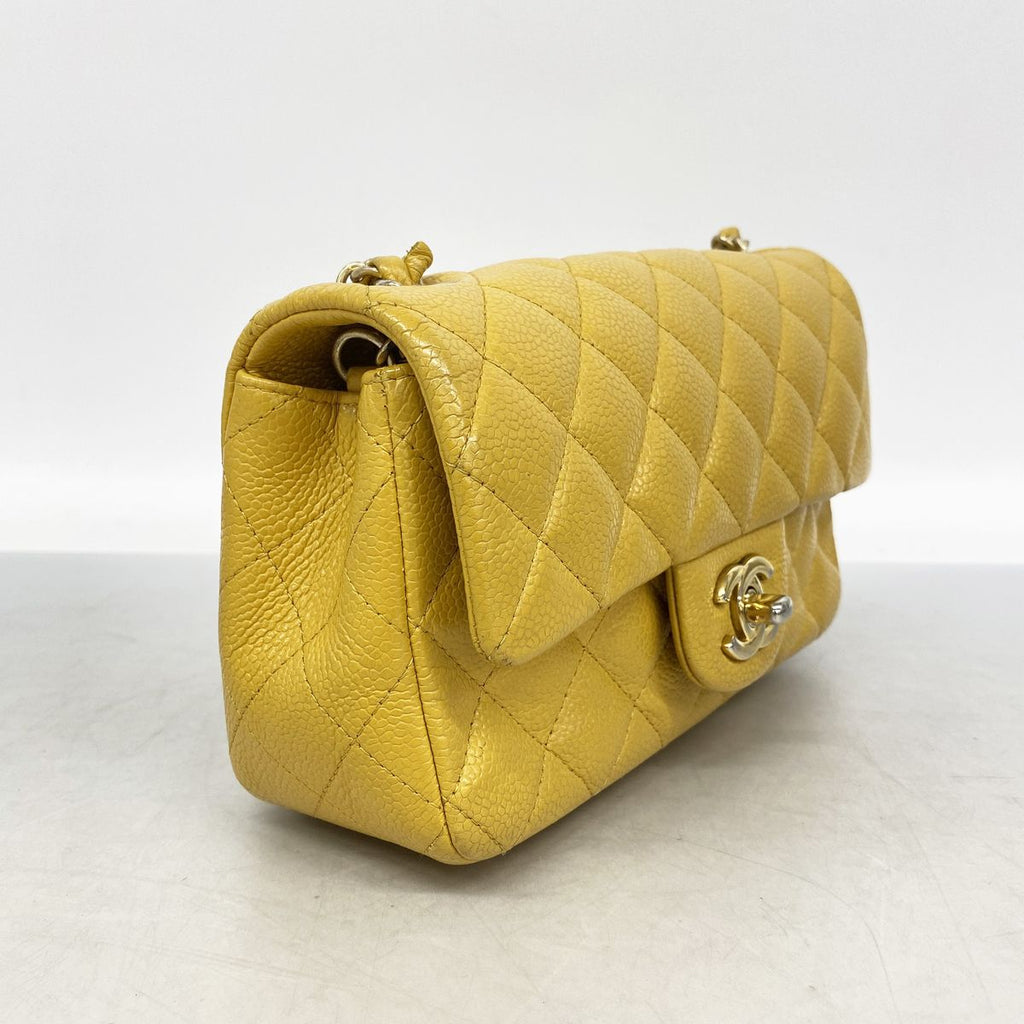 Chanel Shoulder Bag Mini Quilted Caviar Leather Yellow Gold — view 2