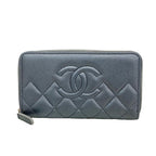 Chanel Wallet Quilted Caviar Leather Black Silver