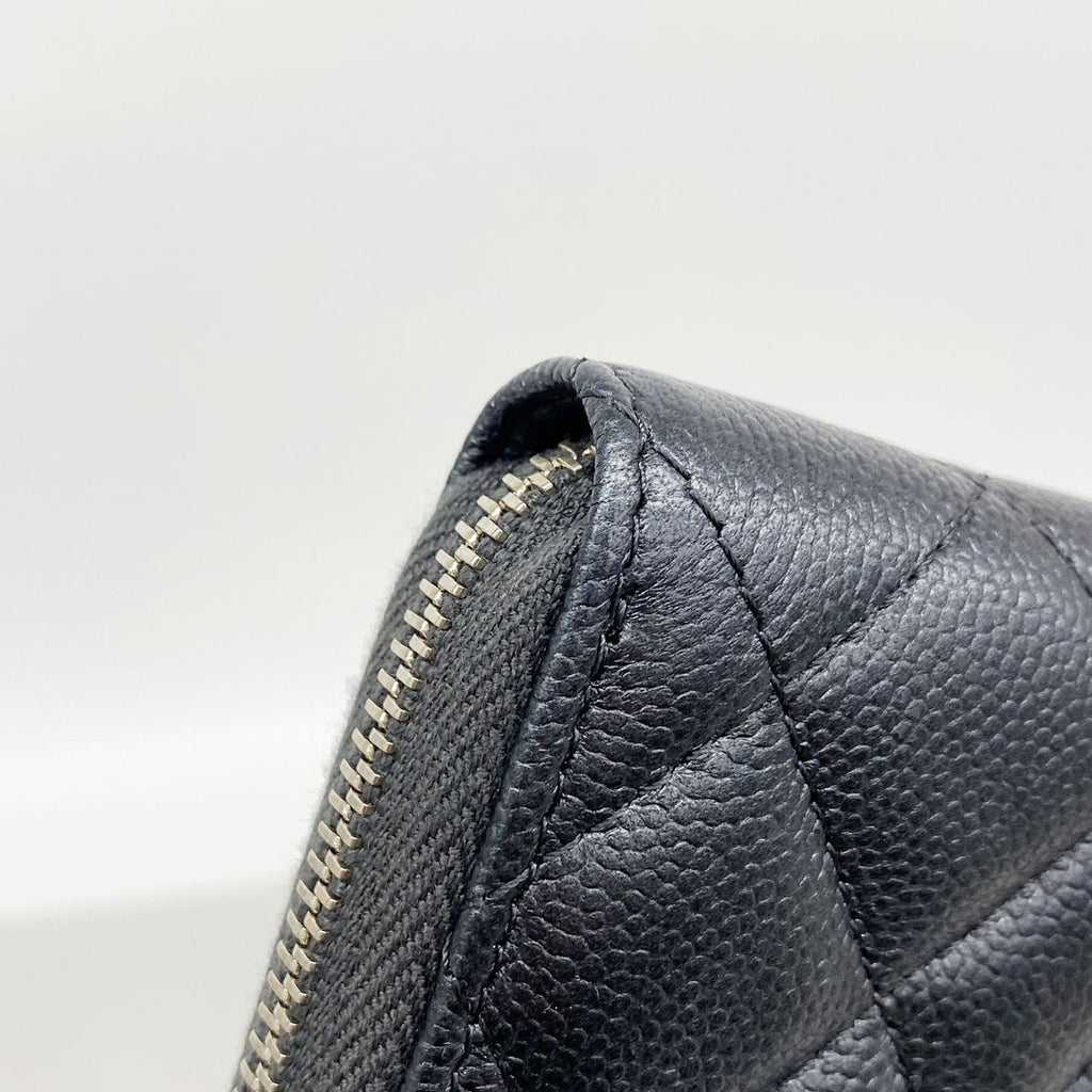 Chanel Wallet Quilted Caviar Leather Black Silver — view 6