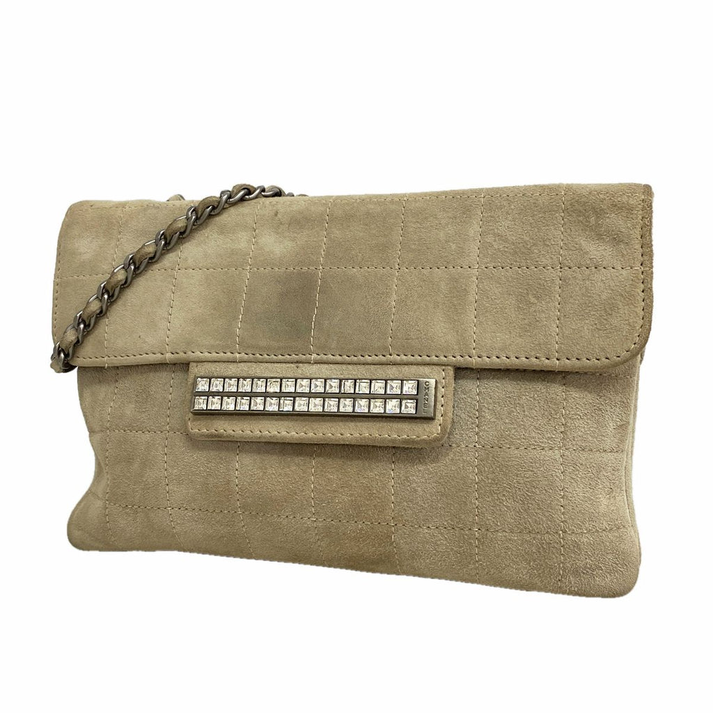 Chanel Handbag Choco Bar Suede Gray Silver