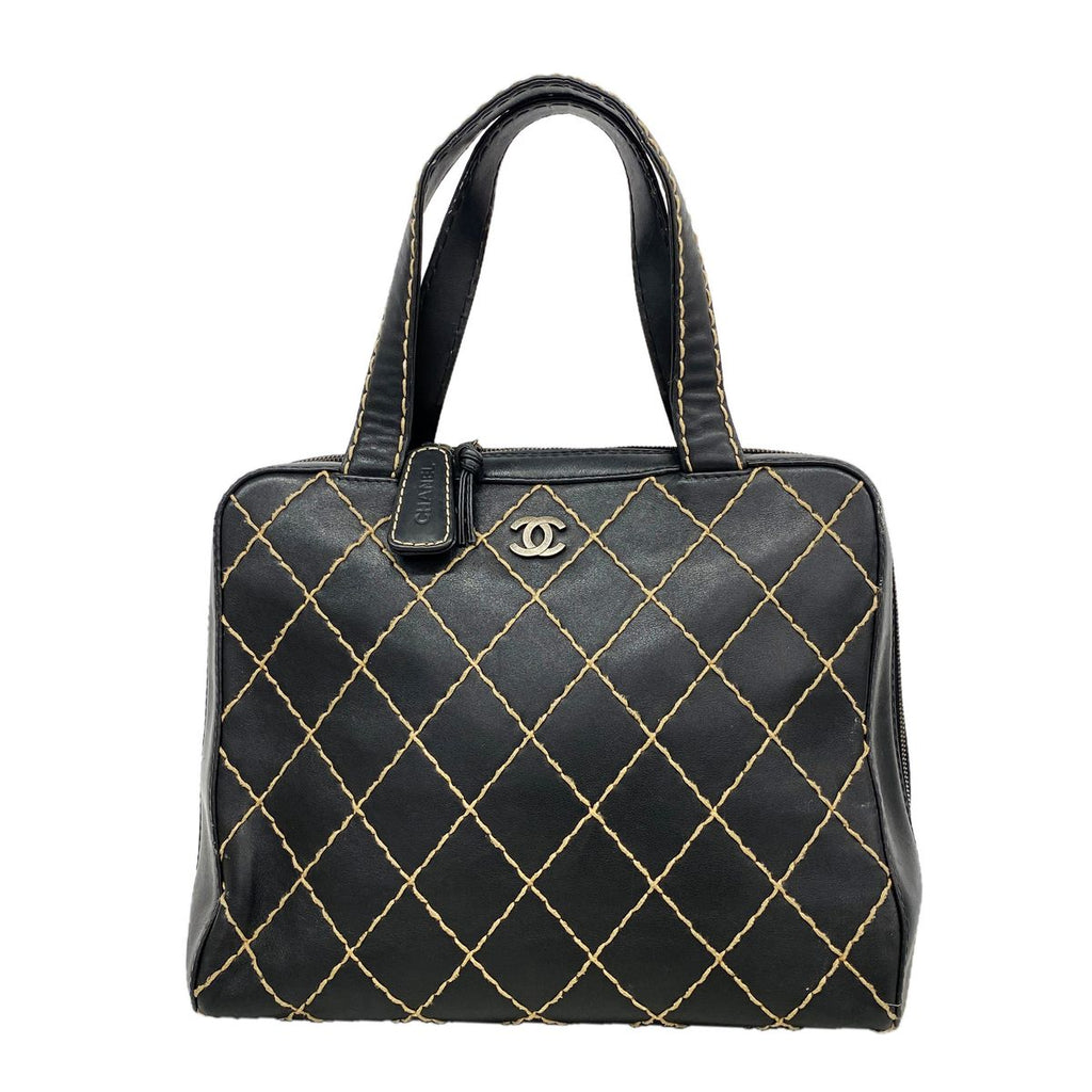 Chanel Handbag Wild Stitch Leather Black Gold