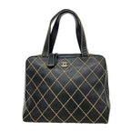 Chanel Handbag Wild Stitch Leather Black Gold