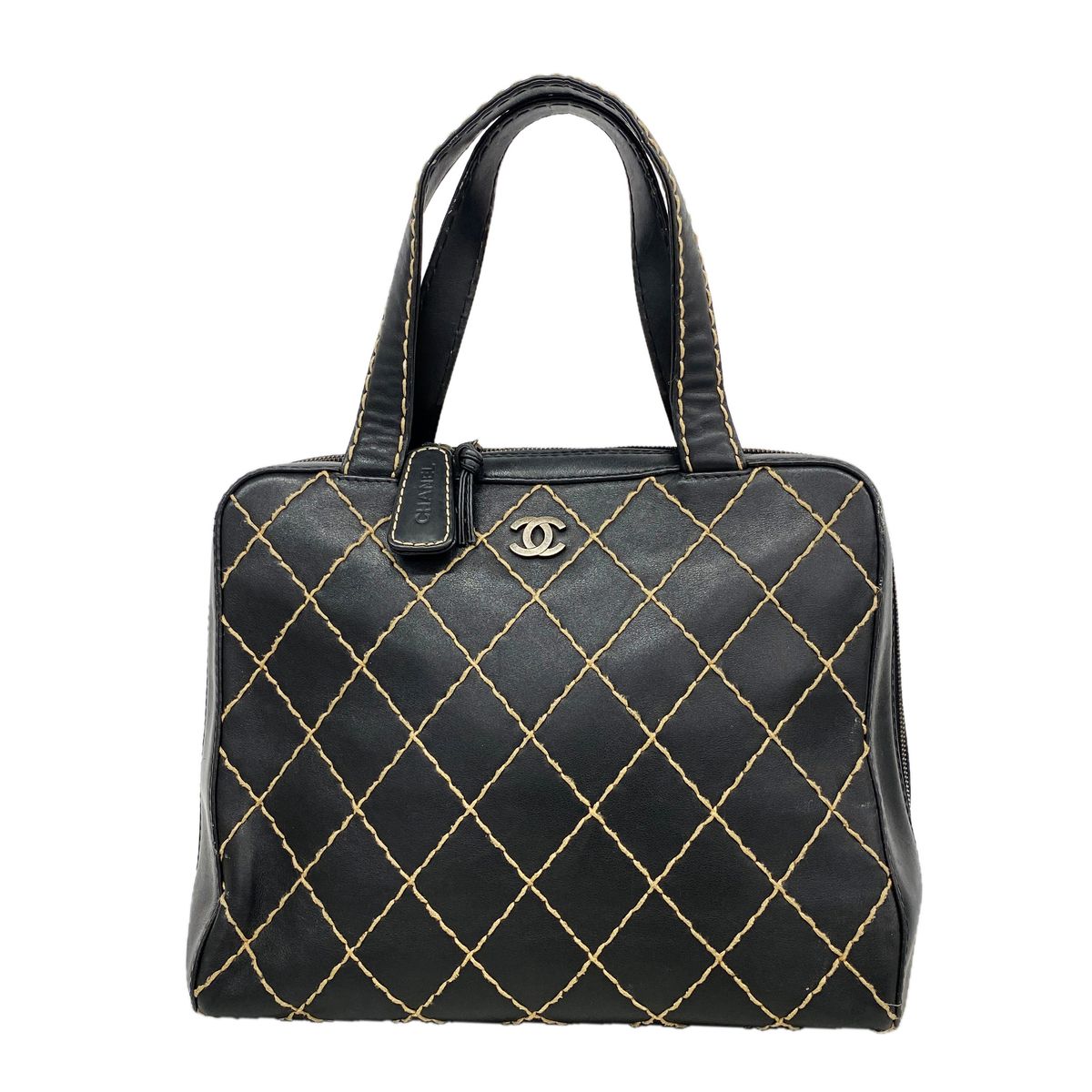 Chanel Handbag Wild Stitch Leather Black Gold