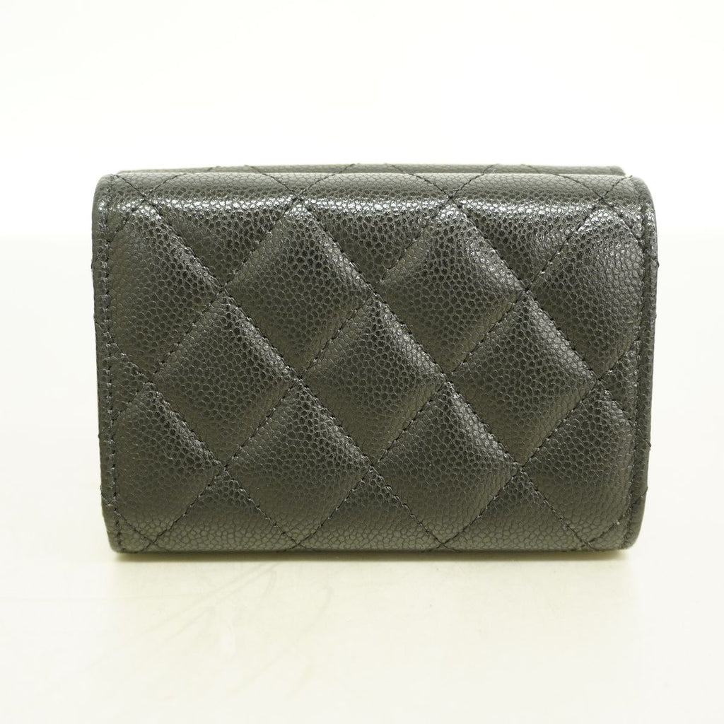 Chanel Trifold Wallet Quilted Caviar Leather Black Champagne Gold — view 8