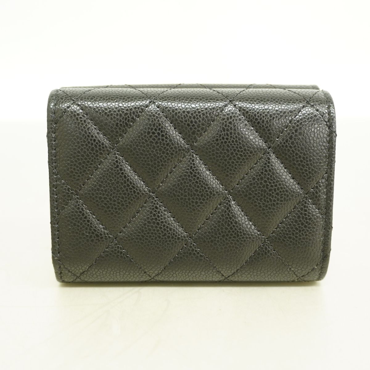 Chanel Trifold Wallet Quilted Caviar Leather Black Champagne Gold — view 8