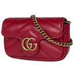 Gucci Handbag GG Marmont Mini Chain Pouch Leather Red