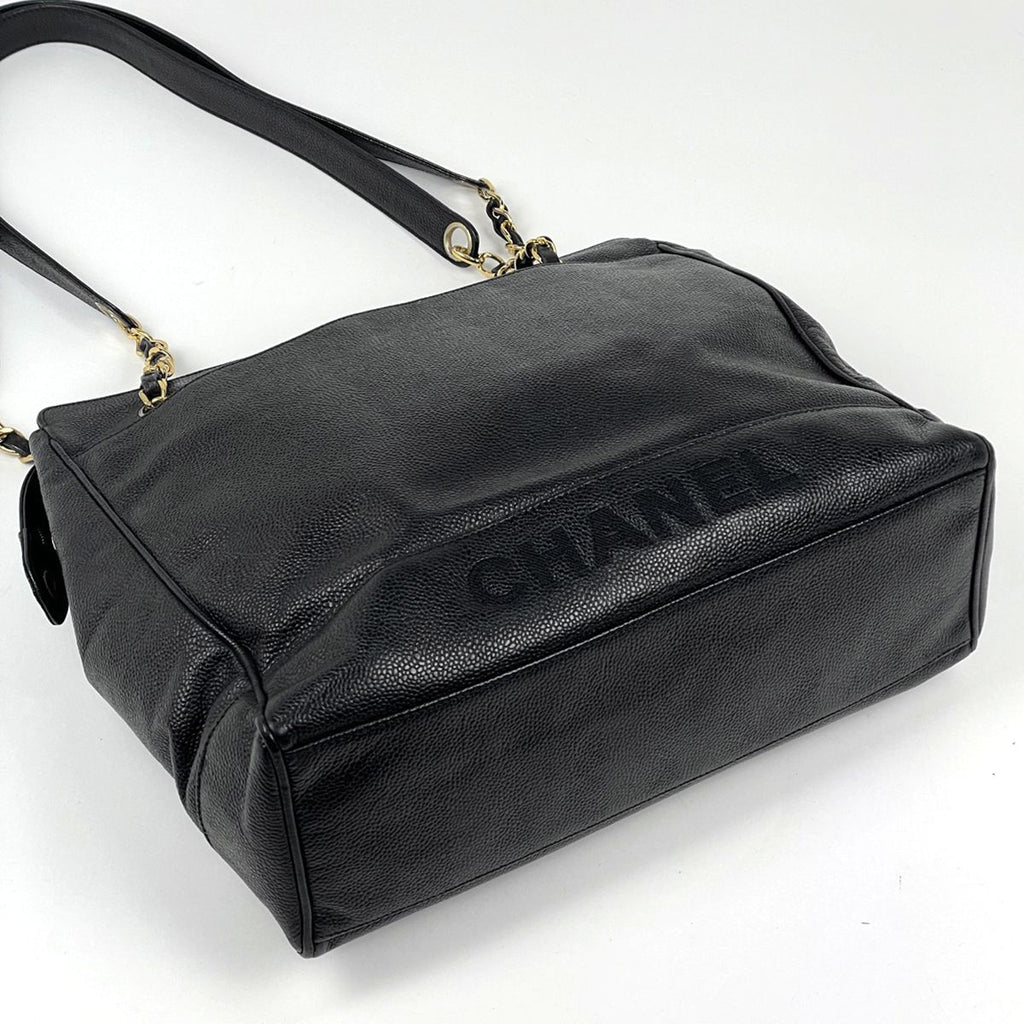 Chanel Tote Bag Chain Logo Caviar Leather Black — view 2