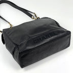 Chanel Tote Bag Chain Logo Caviar Leather Black — view 2