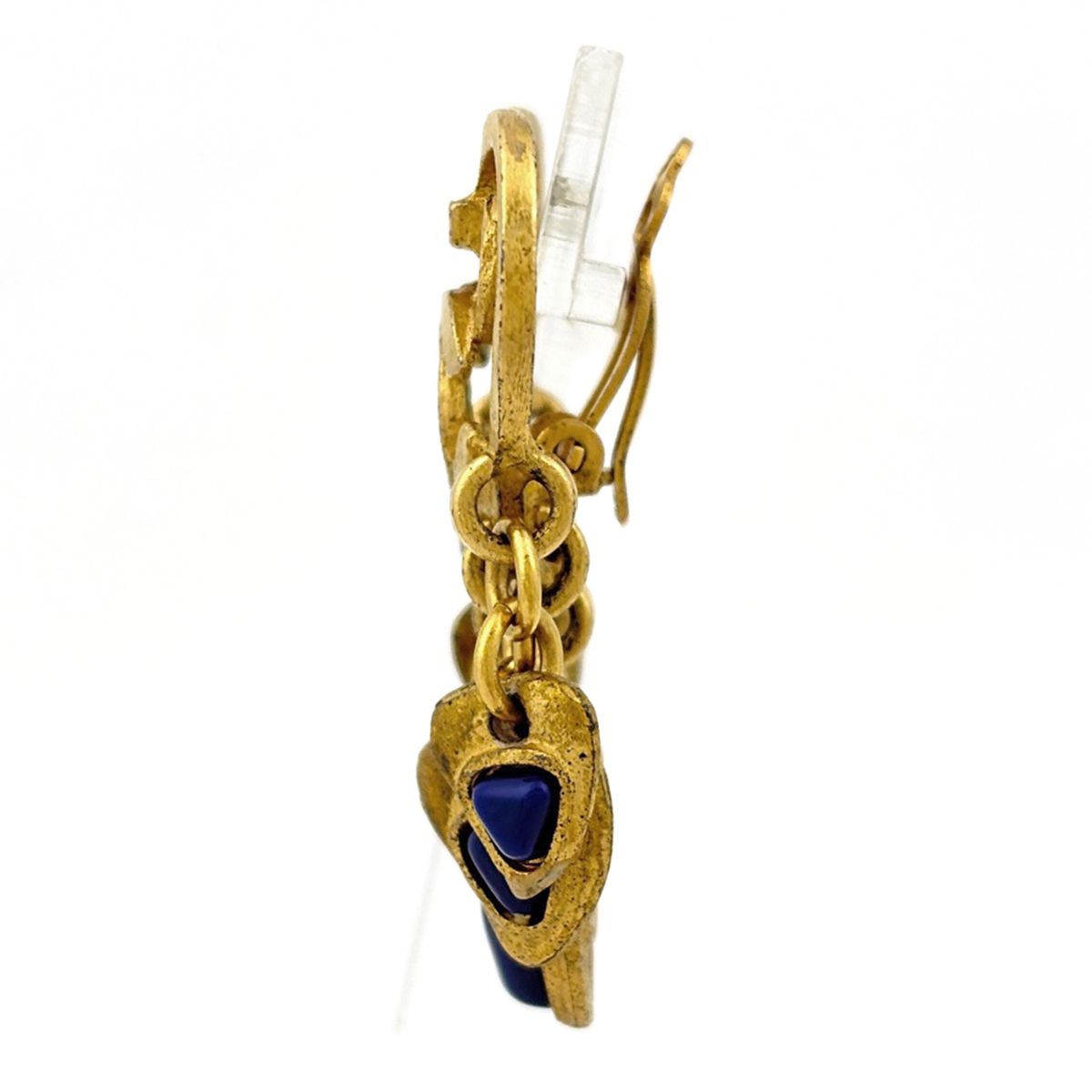 Chanel Earrings CC Logo Heart Swing Gripoix Color Stone Gold Blue — view 2