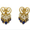 Chanel Earrings CC Logo Heart Swing Gripoix Color Stone Gold Blue