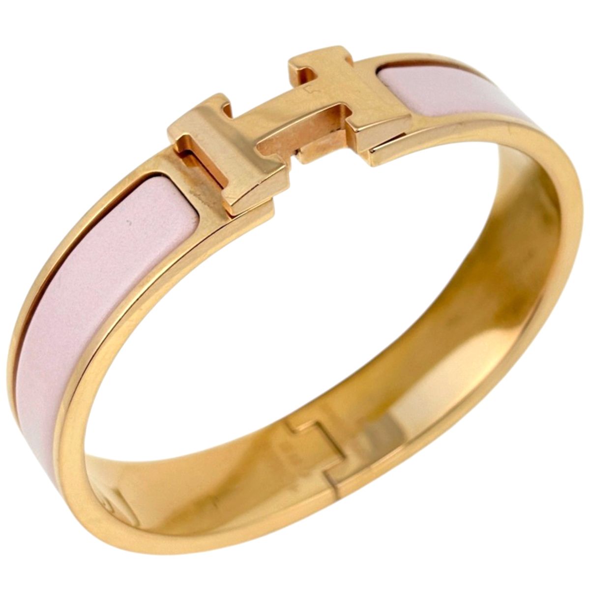 Hermes Clic H Bangle Enamel Bracelet Clac Gold Plated Pink