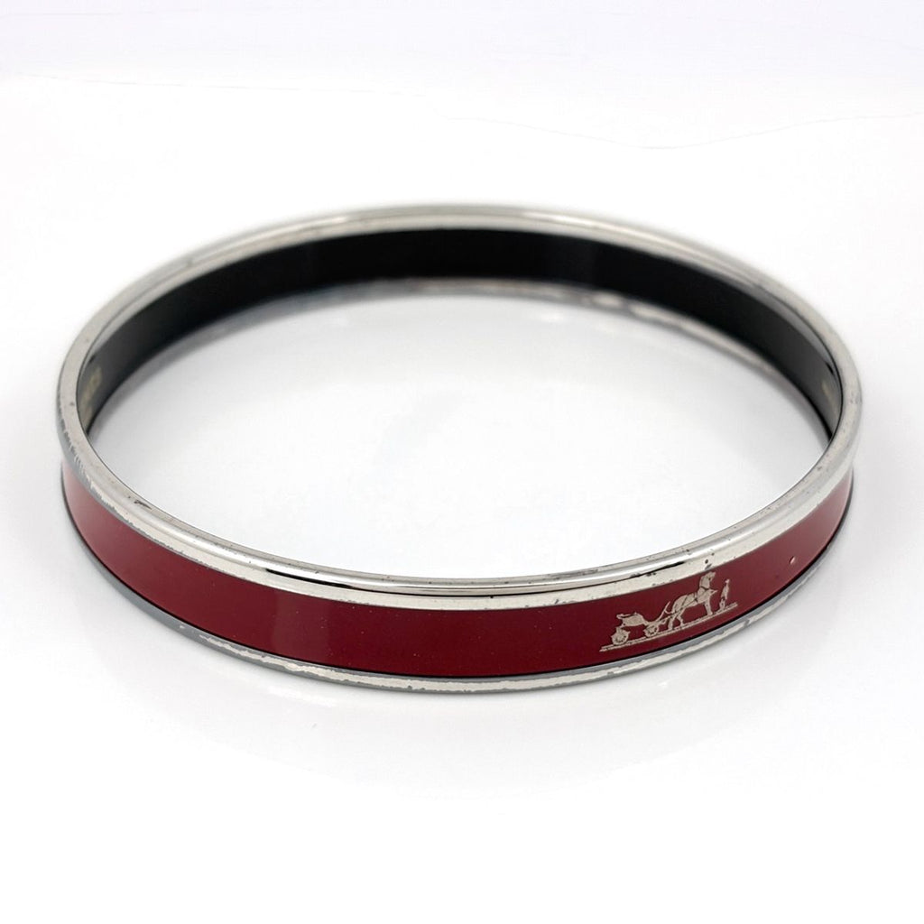 Hermes Enamel PM Bangle Cloisonne Silver Plated Red Bracelet — view 3