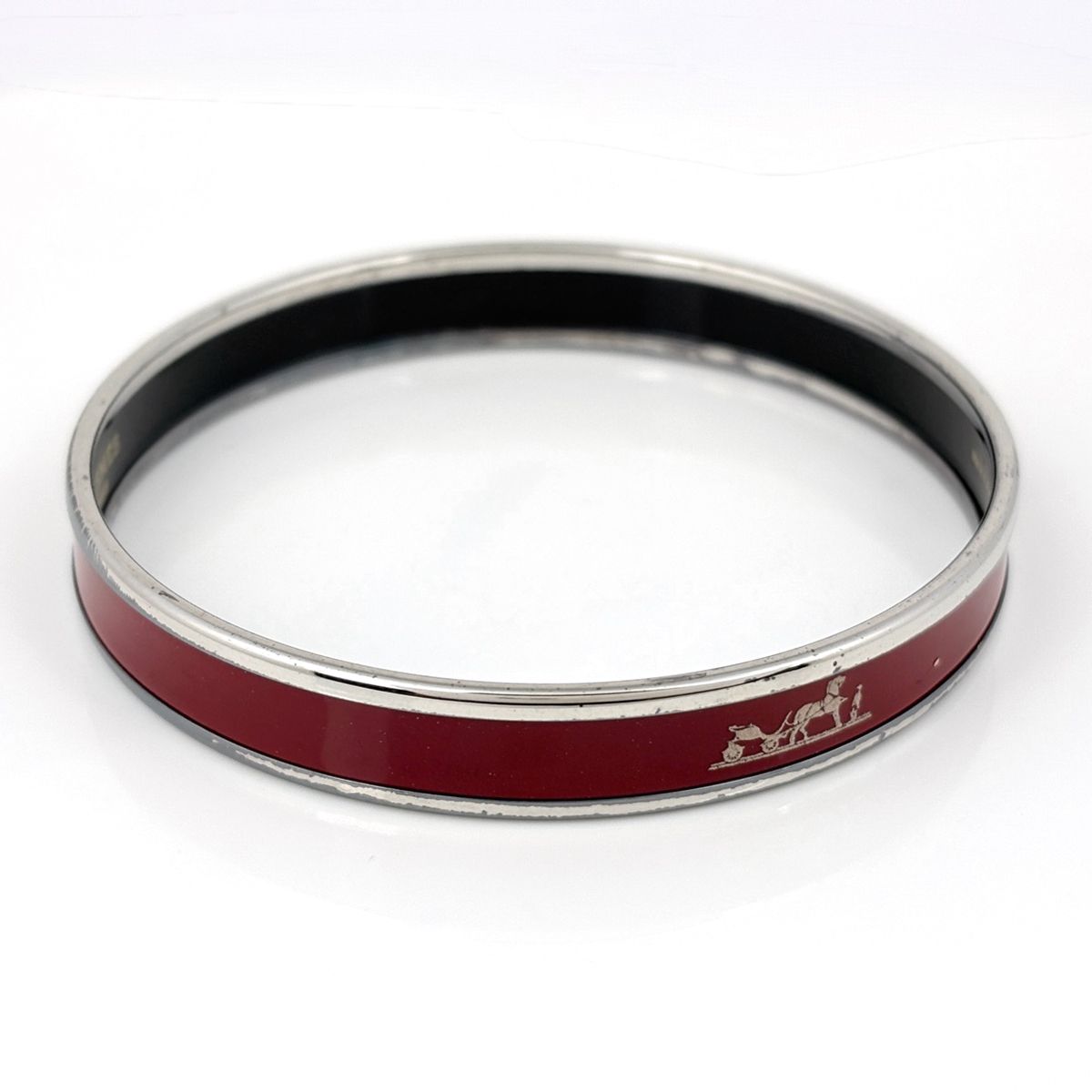 Hermes Enamel PM Bangle Cloisonne Silver Plated Red Bracelet — view 3