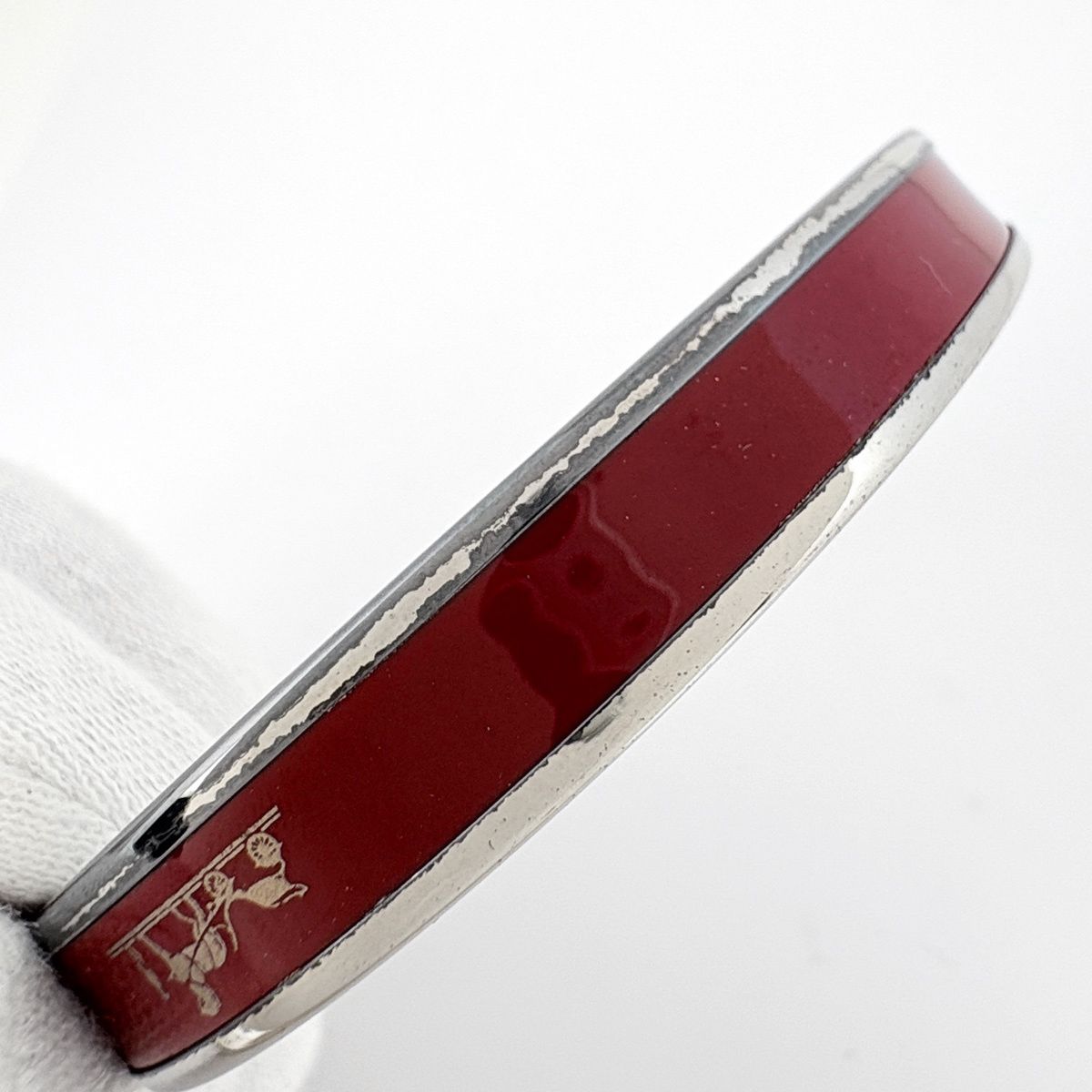 Hermes Enamel PM Bangle Cloisonne Silver Plated Red Bracelet — view 6
