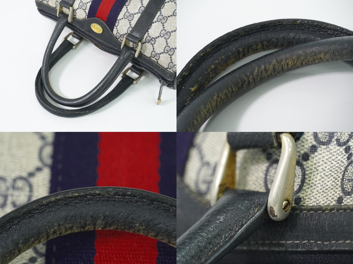 Gucci Vintage Sherry Line GG Supreme Mini Boston Bag Navy Shelly — view 6