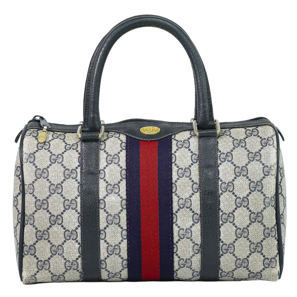 Gucci Vintage Sherry Line GG Supreme Mini Boston Bag Navy Shelly