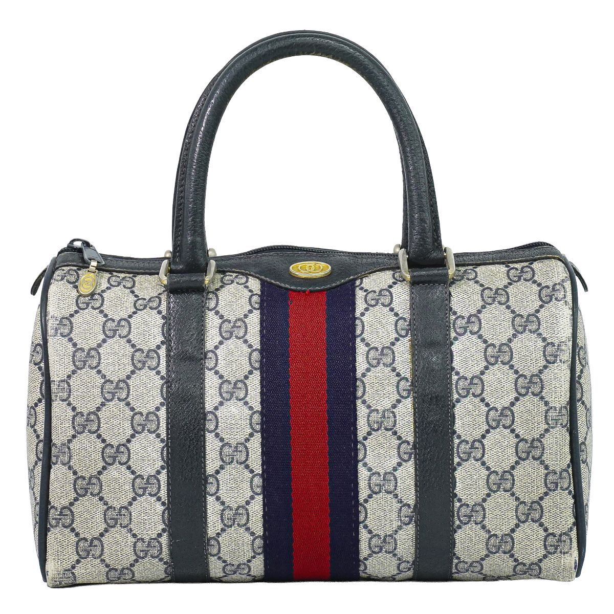 Gucci Vintage Sherry Line GG Supreme Mini Boston Bag Navy Shelly