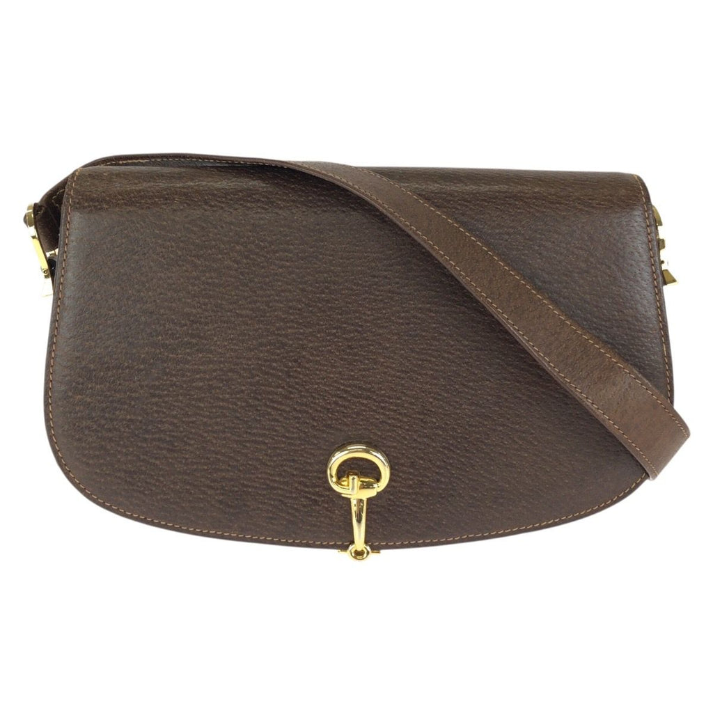 Gucci Vintage Gucci Horsebit Brown Gold Leather Shoulder Bag