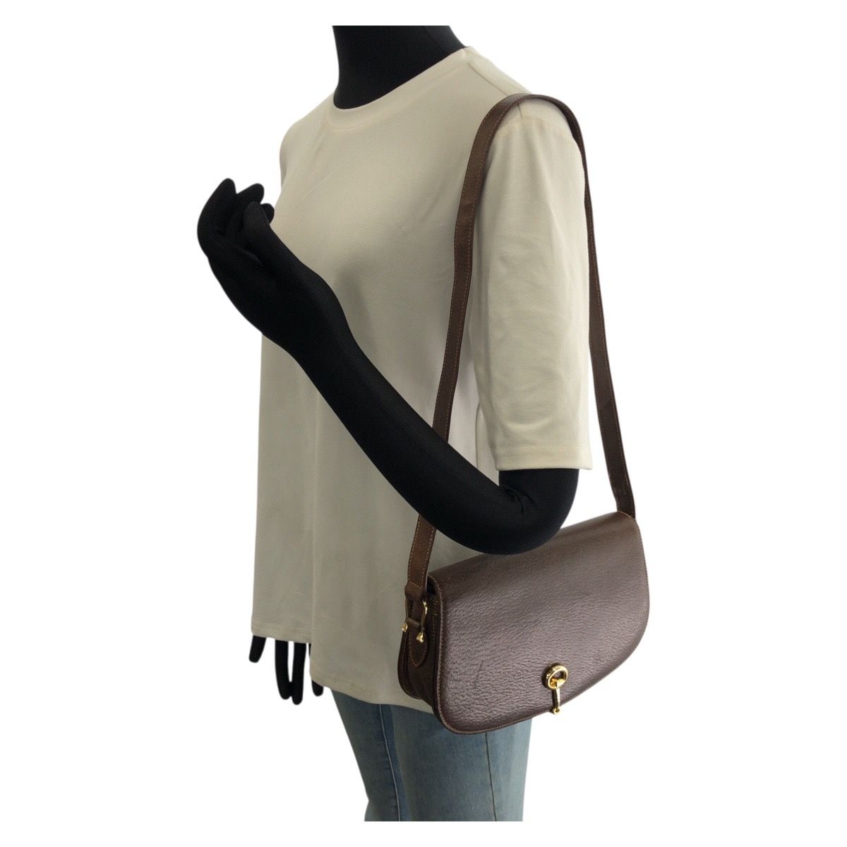 Gucci Vintage Gucci Horsebit Brown Gold Leather Shoulder Bag — view 7