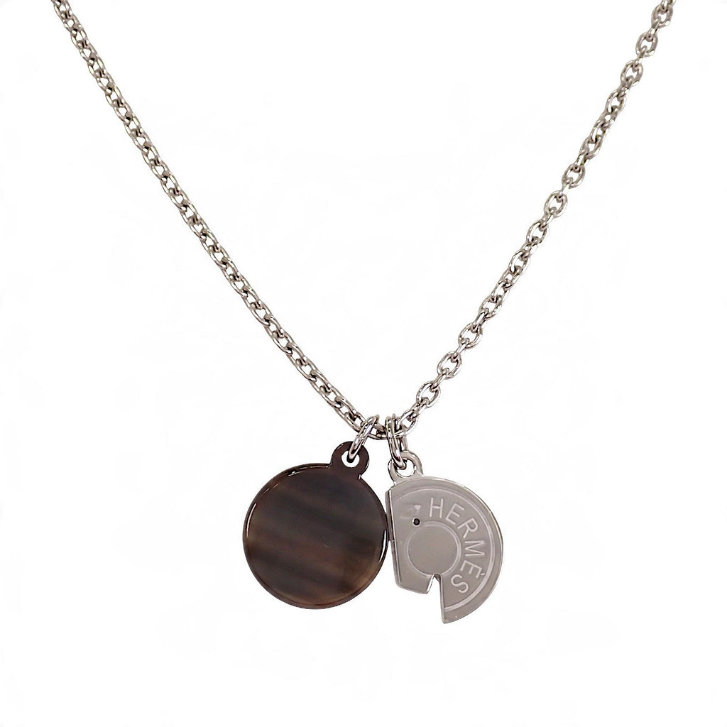 Hermes Carrousel Necklace Metal Buffalo Horn Silver Red — view 3