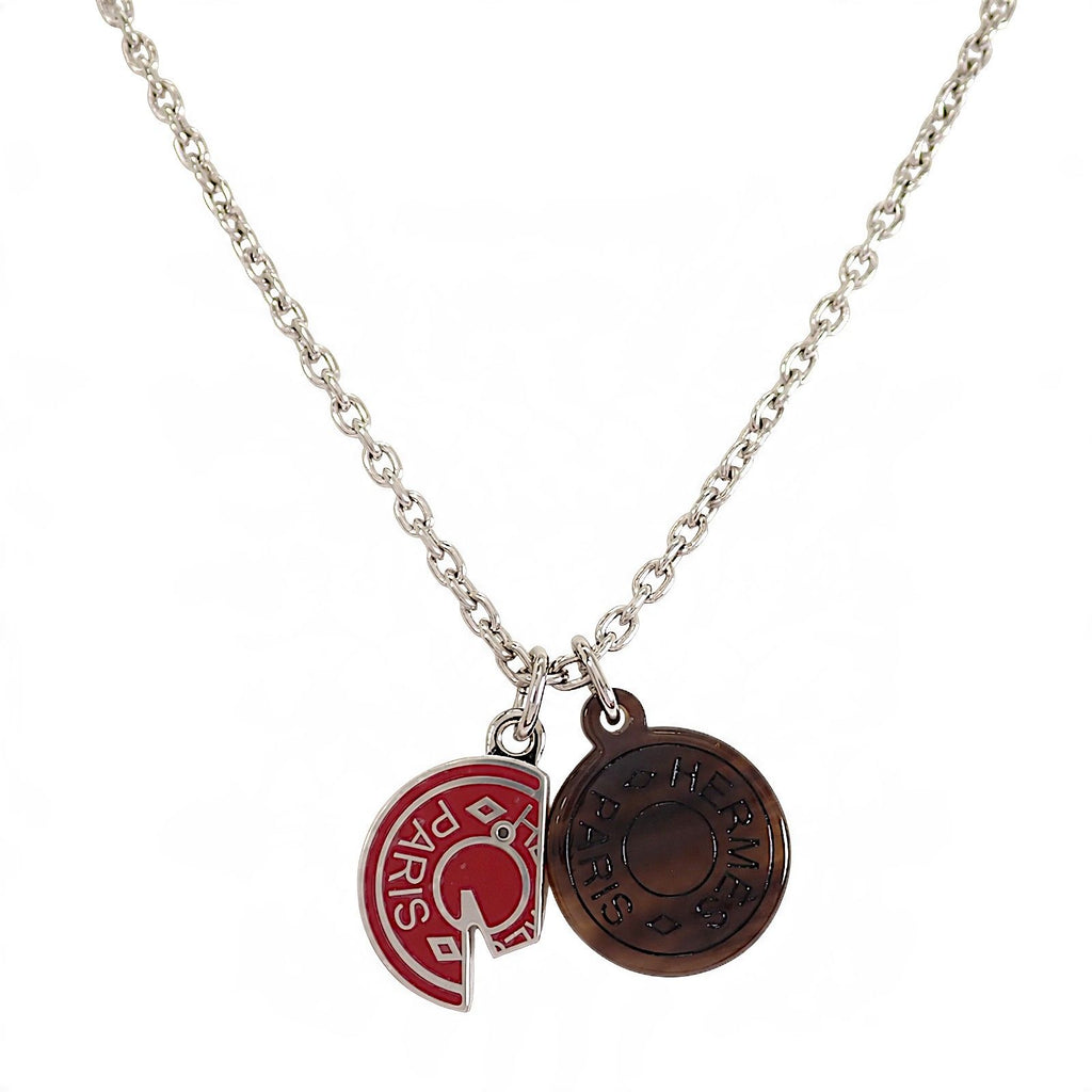Hermes Carrousel Necklace Metal Buffalo Horn Silver Red — view 2