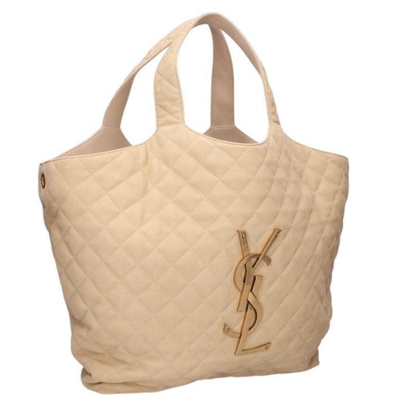 Saint Laurent Paris Icare Maxi YSL Logo Quilted Suede Tote Bag