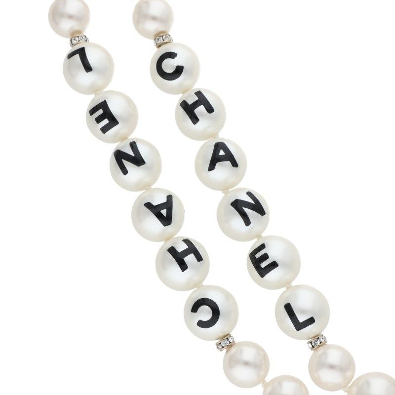 Chanel CC Logo Stone Embellished Pearl Choker Necklace — view 4