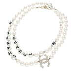Chanel CC Logo Stone Embellished Pearl Choker Necklace — view 2