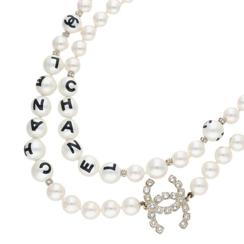 Chanel CC Logo Stone Embellished Pearl Choker Necklace