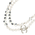 Chanel CC Logo Stone Embellished Pearl Choker Necklace