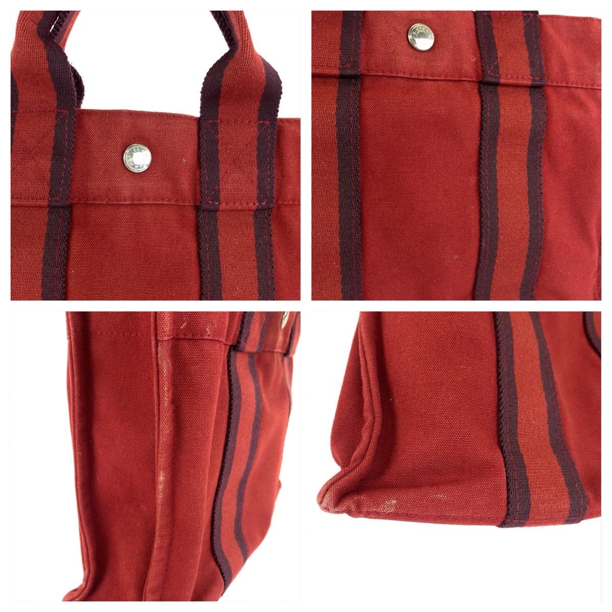 Hermes Fourre Tout PM Wine Red Bordeaux Canvas Tote Bag — view 6