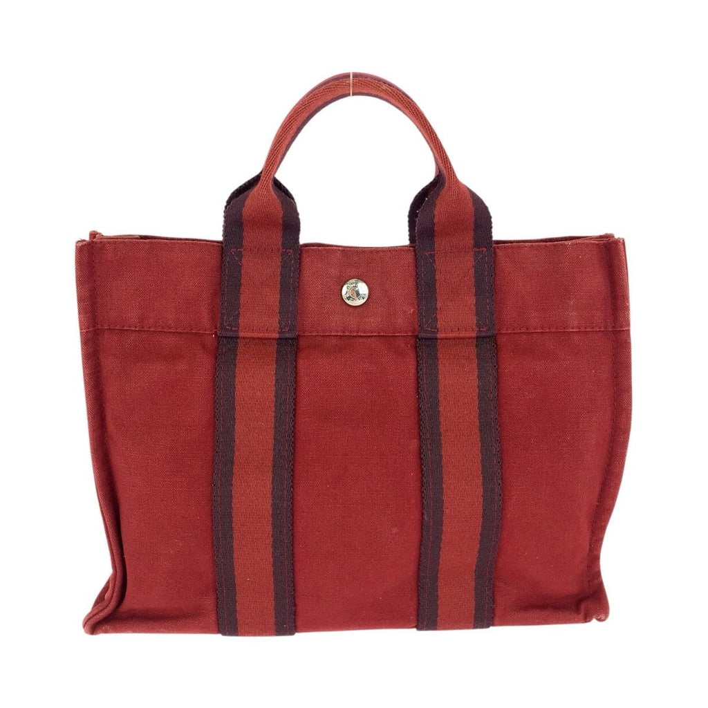 Hermes Fourre Tout PM Wine Red Bordeaux Canvas Tote Bag — view 2
