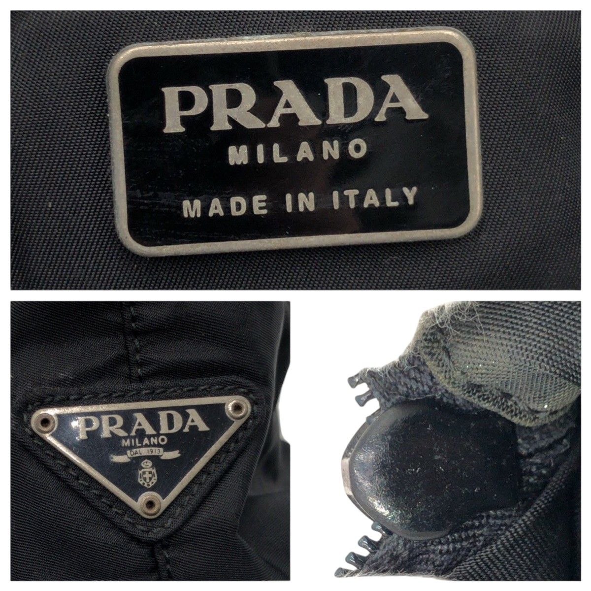 Prada Tessuto Triangle Logo Black Nylon Plastic Handle Tote Bag — view 4