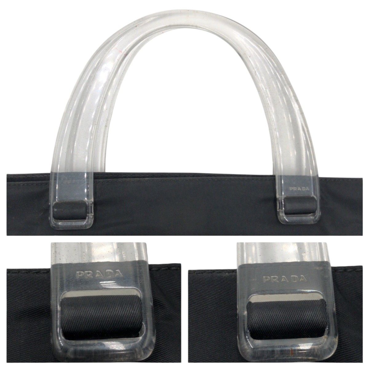 Prada Tessuto Triangle Logo Black Nylon Plastic Handle Tote Bag — view 6