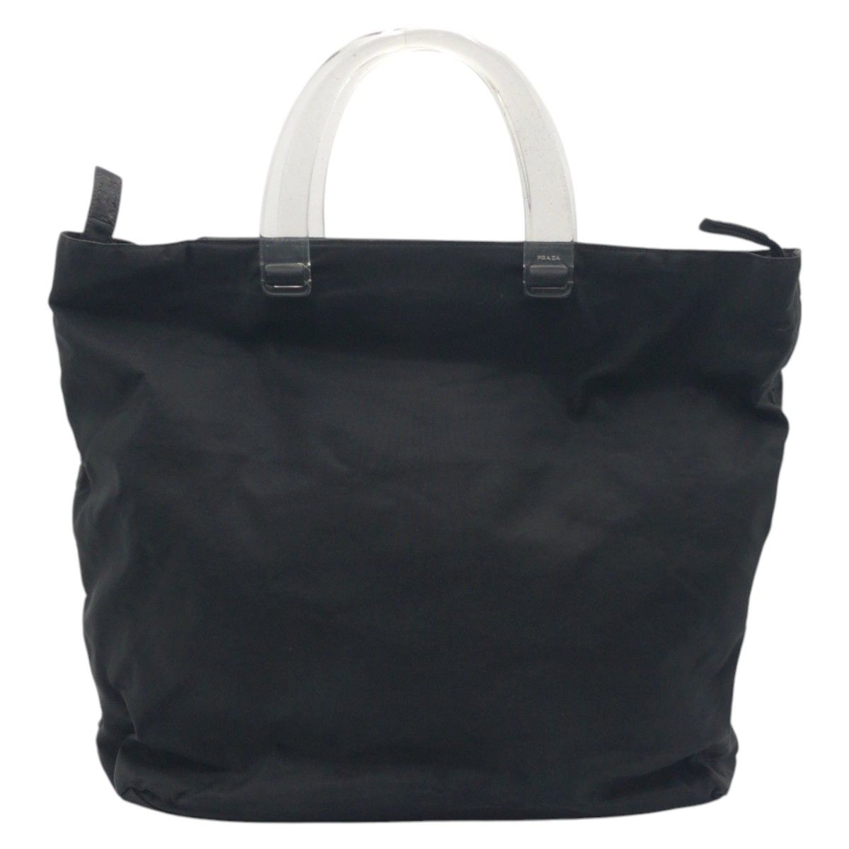 Prada Tessuto Triangle Logo Black Nylon Plastic Handle Tote Bag — view 2