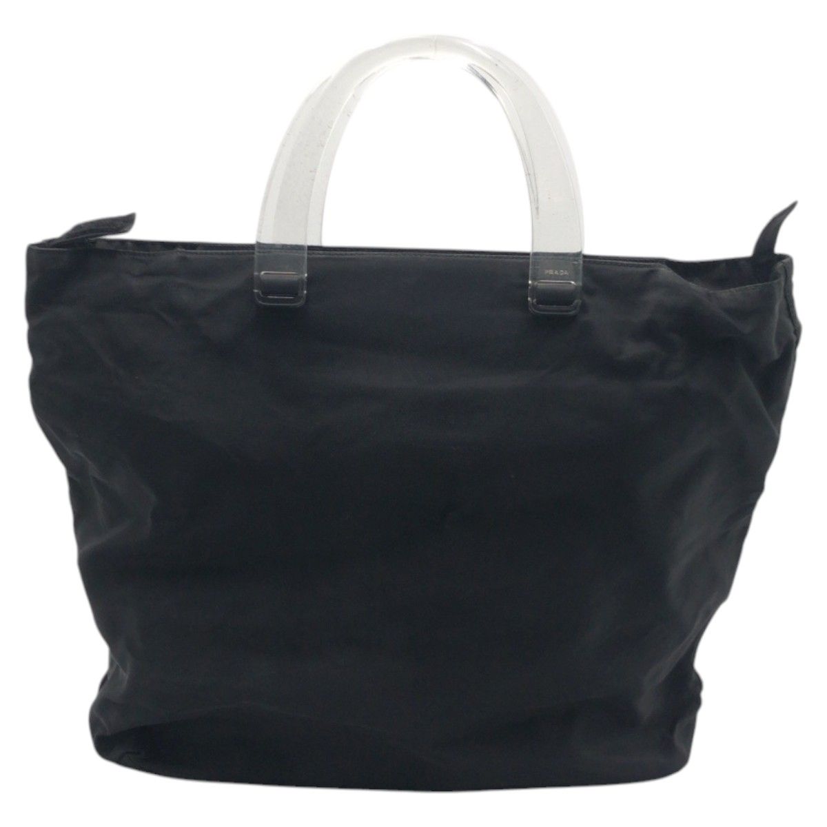 Prada Tessuto Triangle Logo Black Nylon Plastic Handle Tote Bag