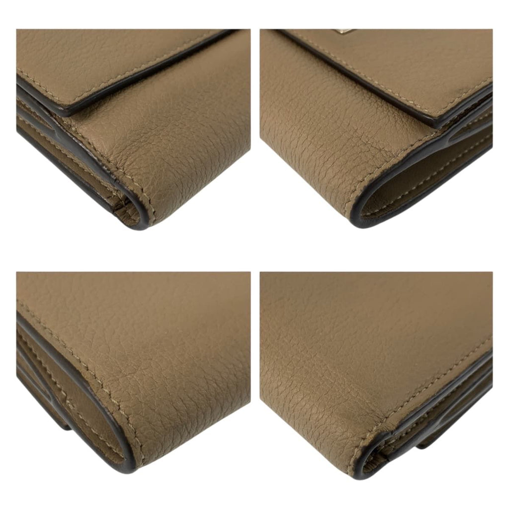 Fendi Selleria Peekaboo Beige Silver Leather Fold Wallet Compact — view 7