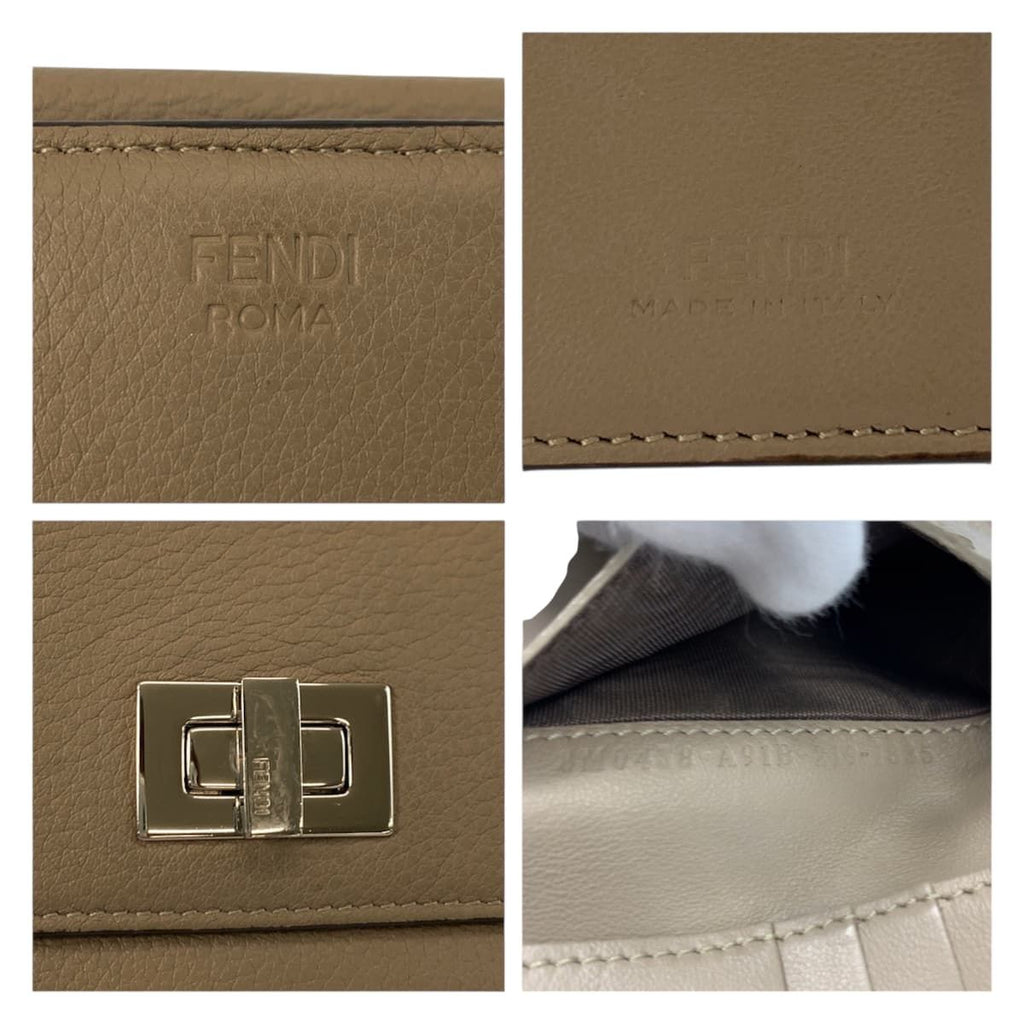 Fendi Selleria Peekaboo Beige Silver Leather Fold Wallet Compact — view 3