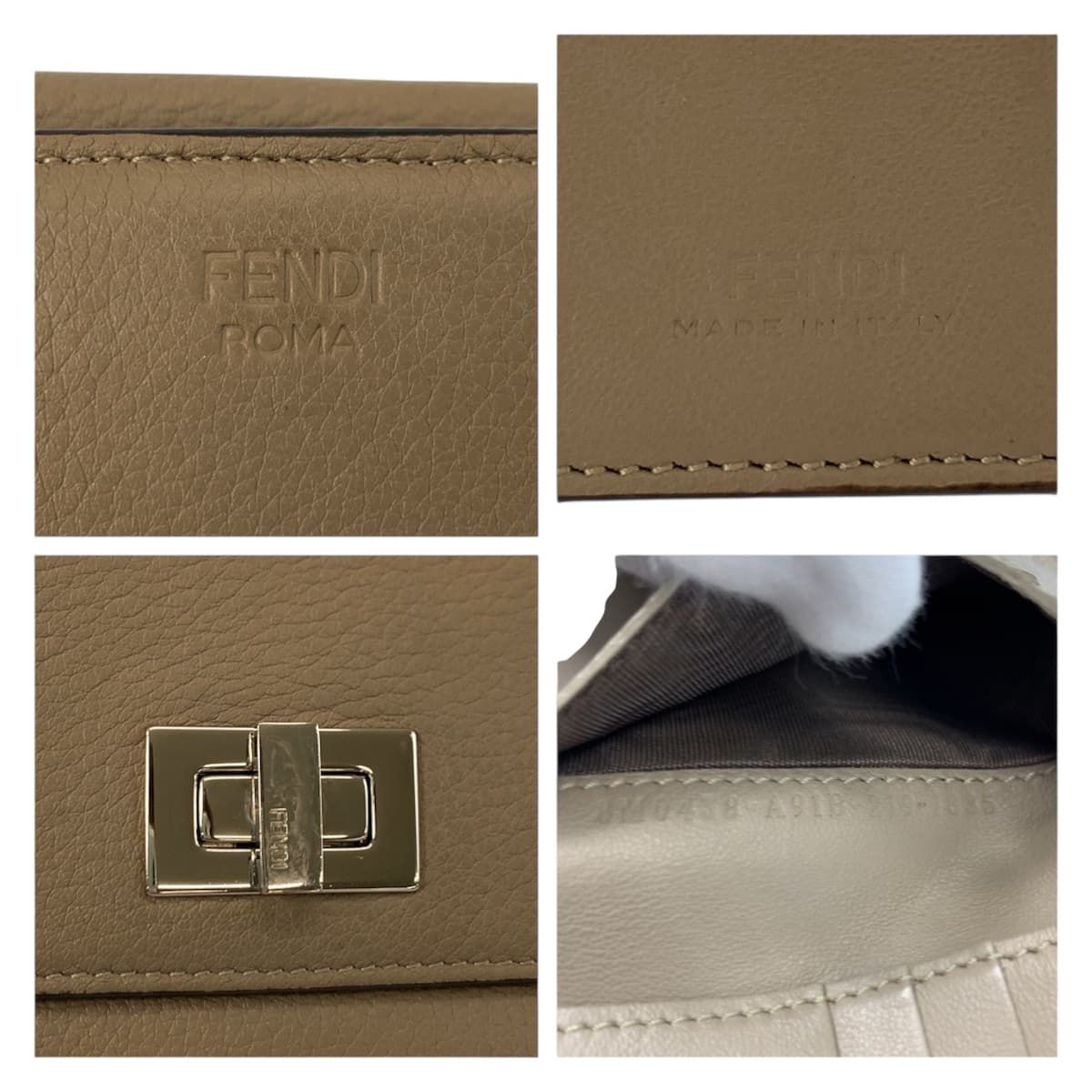 Fendi Selleria Peekaboo Beige Silver Leather Fold Wallet Compact — view 3
