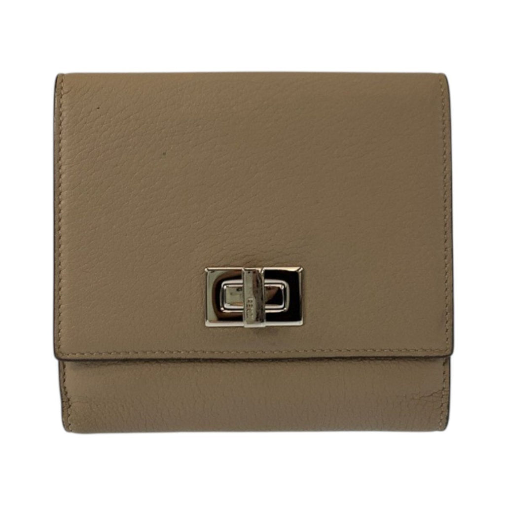 Fendi Selleria Peekaboo Beige Silver Leather Fold Wallet Compact