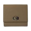 Fendi Selleria Peekaboo Beige Silver Leather Fold Wallet Compact