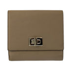 Fendi Selleria Peekaboo Beige Silver Leather Fold Wallet Compact