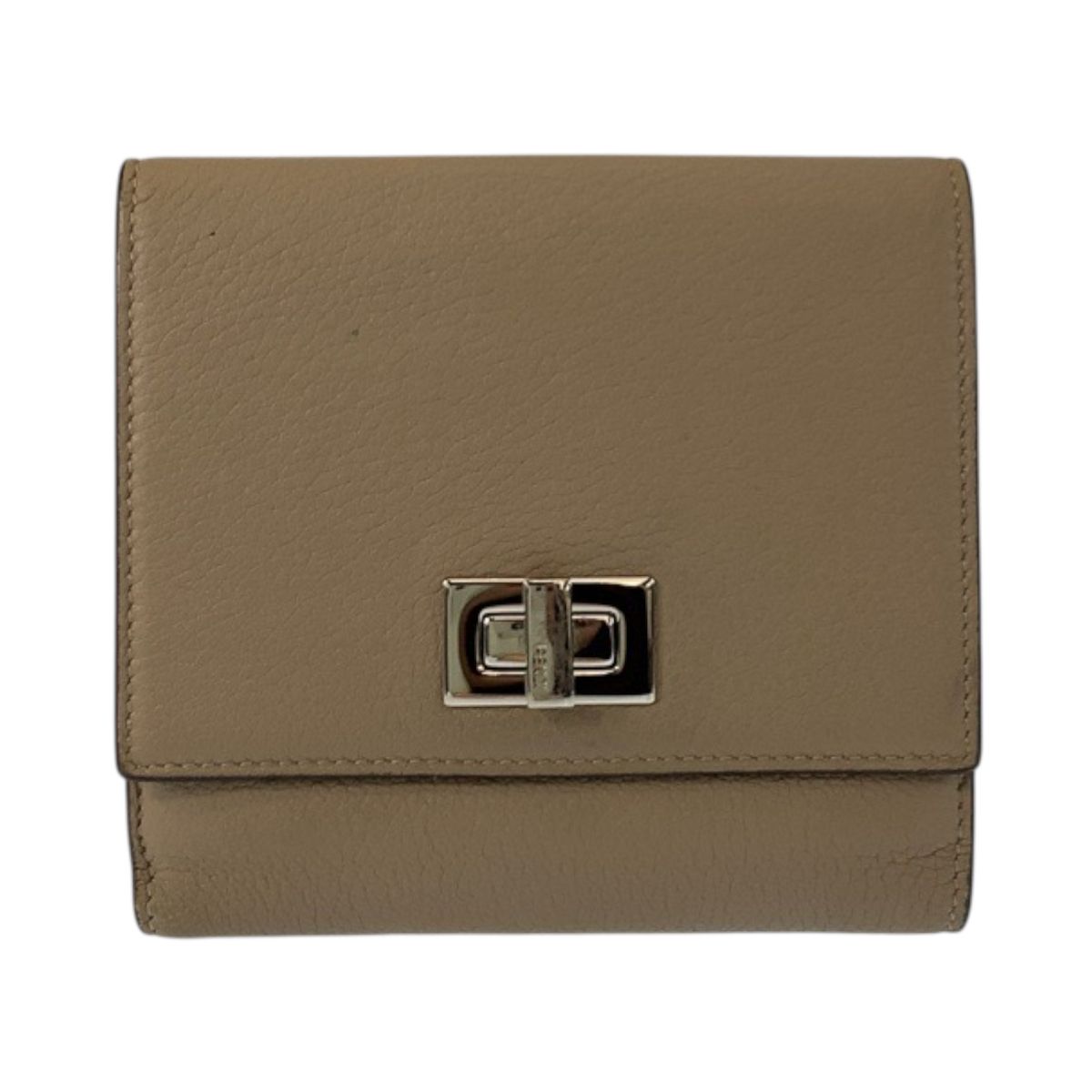 Fendi Selleria Peekaboo Beige Silver Leather Fold Wallet Compact