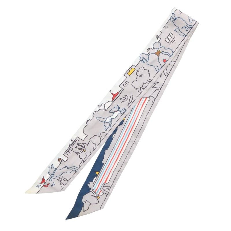 Hermes Twilly Parisian Dog Print Silk Scarf — view 2